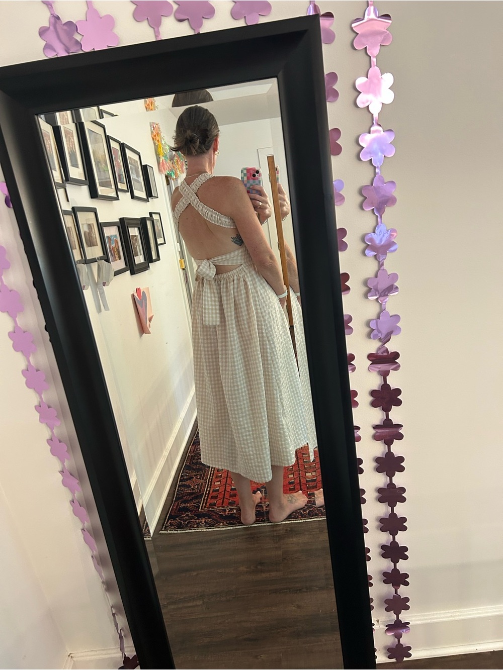 NWT Cream Gingham Smocked Maxi Sundress - Picture 5 of 5